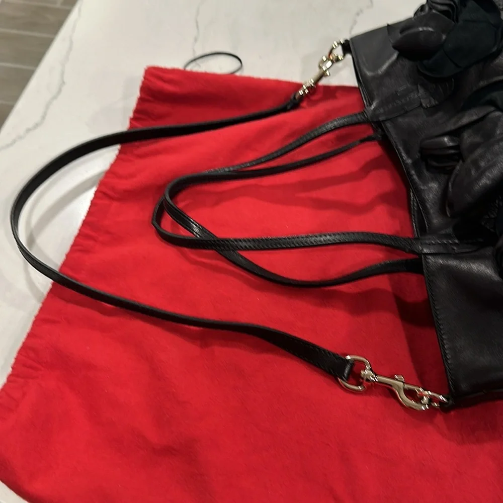 Valentino Garavani Black Napa Leather Flower Detail Shoulder Bag